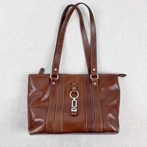 Etienne AIGNER Purse Vintage Brown Leather Shoulder Bag Handbag Double Strap